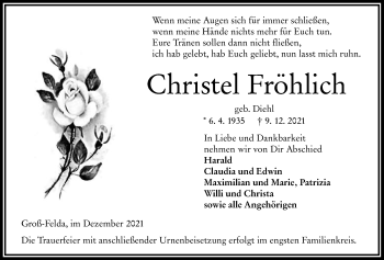 Traueranzeige von Christel Fröhlich von Alsfelder Allgemeine