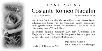 Traueranzeige von Costante Romeo Nadalin von Wetterauer Zeitung