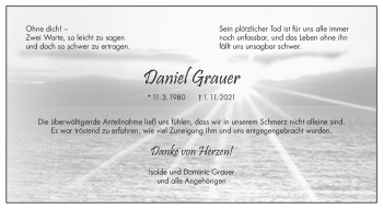 Traueranzeige von Daniel Grauer von Kreis-Anzeiger