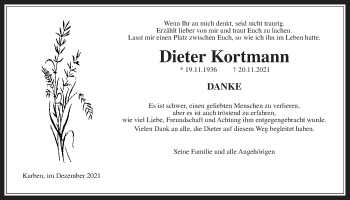 Traueranzeige von Dieter Kortmann von Wetterauer Zeitung, Bad Vilbel/Karben