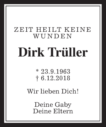 Traueranzeige von Dirk Trüller von Giessener Allgemeine, Alsfelder Allgemeine, Wetterauer Zeitung