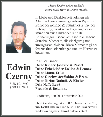 Traueranzeige von Edwin Czerny von Kreis-Anzeiger
