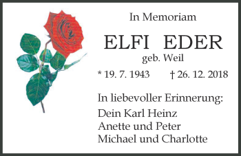 Traueranzeige von Elfi Eder von Giessener Anzeiger