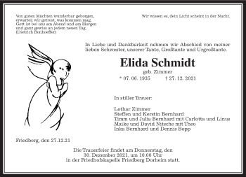 Traueranzeige von Elida Schmidt von Wetterauer Zeitung