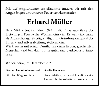 Traueranzeige von Erhard Müller von Wetterauer Zeitung