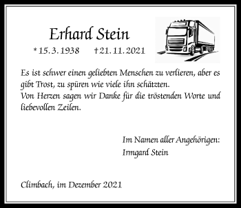Traueranzeige von Erhard Stein von Allendorfer Mitteilungen