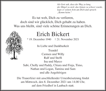 Traueranzeige von Erich Bickert von Usinger Anzeiger