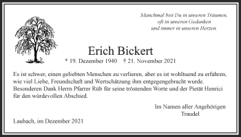 Traueranzeige von Erich Bickert von Usinger Anzeiger