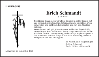 Traueranzeige von Erich Schmandt von Giessener Allgemeine, Alsfelder Allgemeine