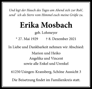 Traueranzeige von Erika Mosbach 