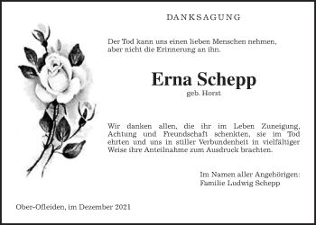 Traueranzeige von Erna Schepp von Alsfelder Allgemeine