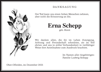 Traueranzeige von Erna Schepp von Giessener Allgemeine, Alsfelder Allgemeine