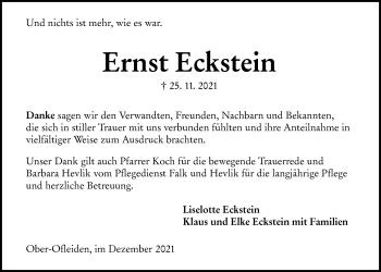 Traueranzeige von Ernst Eckstein von Alsfelder Allgemeine