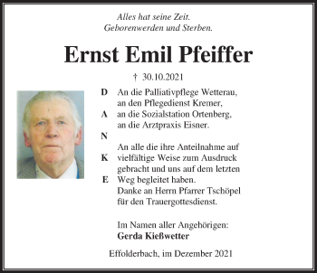 Traueranzeige von Ernst Emil Pfeiffer von Kreis-Anzeiger
