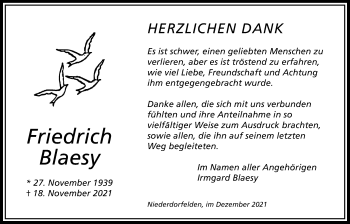 Traueranzeige von Friedrich Blaesy von Bad Vilbel/Karben