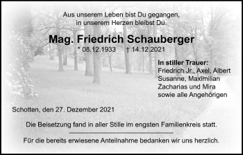 Traueranzeige von Friedrich Schauberger von Kreis-Anzeiger