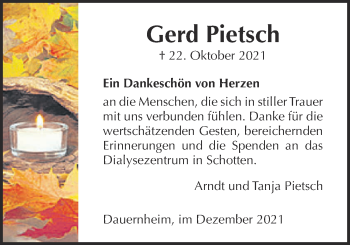 Traueranzeige von Gerd Pietsch von Kreis-Anzeiger