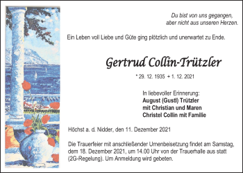 Traueranzeige von Gertrud Collin-Trützler von Kreis-Anzeiger