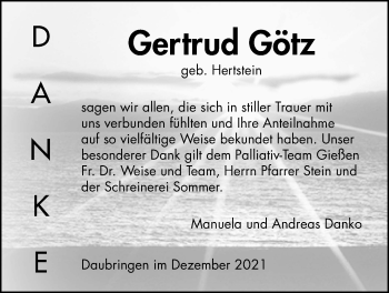 Traueranzeige von Gertrud Götz von Giessener Allgemeine, Alsfelder Allgemeine, Giessener Anzeiger