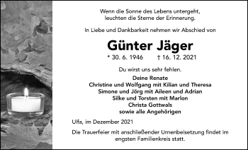 Traueranzeige von Günter Jäger von Kreis-Anzeiger