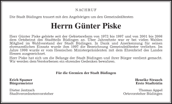Traueranzeige von Günter Piske von Kreis-Anzeiger