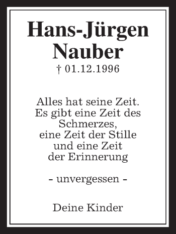 Traueranzeige von Hans-Jürgen Nauber von Kreis-Anzeiger