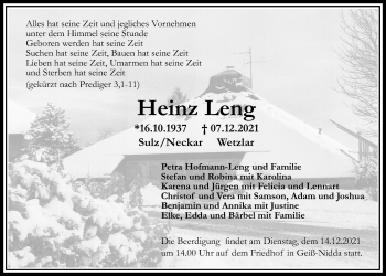 Traueranzeige von Heinz Leng von Kreis-Anzeiger