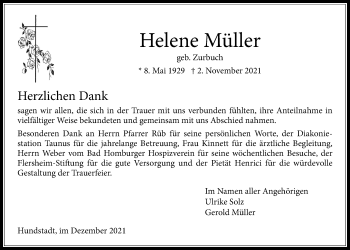 Traueranzeige von Helene Müller von Usinger Anzeiger