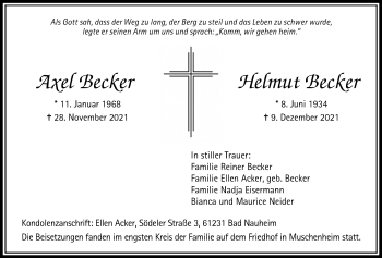 Traueranzeige von Helmut Becker von Licher Wochenblatt