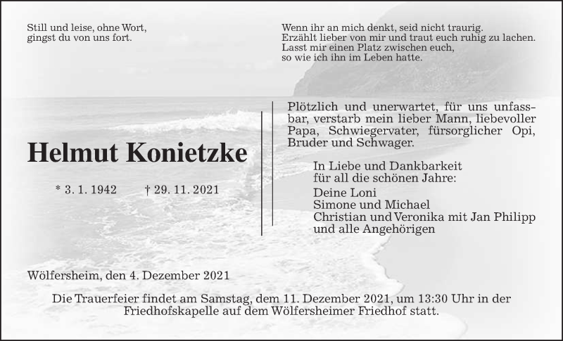  Traueranzeige für Helmut Konietzke vom 04.12.2021 aus Wetterauer Zeitung