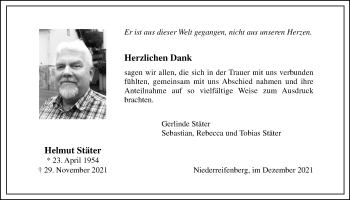 Traueranzeige von Helmut Stäter von Usinger Anzeiger