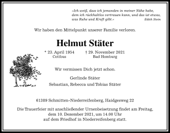 Traueranzeige von Helmut Stäter von Usinger Anzeiger