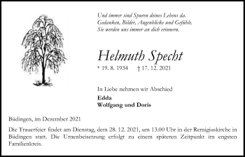 Traueranzeige von Helmuth Specht von Kreis-Anzeiger