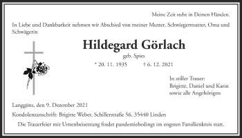 Traueranzeige von Hildegard Görlach von Giessener Allgemeine, Alsfelder Allgemeine