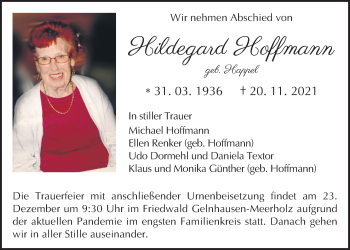 Traueranzeige von Hildegard Hoffmann von Giessener Anzeiger