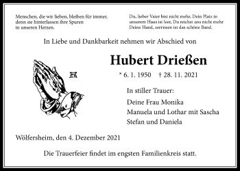 Traueranzeige von Hubert Drießen von Wetterauer Zeitung
