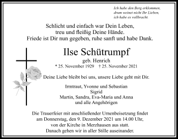 Traueranzeige von Ilse Schütrumpf von Usinger Anzeiger