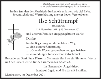 Traueranzeige von Ilse Schütrumpf von Usinger Anzeiger