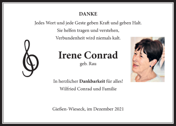 Traueranzeige von Irene Conrad von Giessener Allgemeine, Alsfelder Allgemeine, Giessener Anzeiger