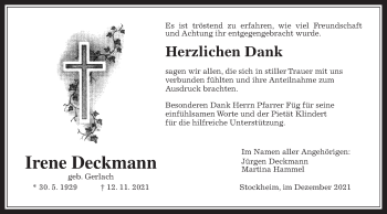 Traueranzeige von Irene Deckmann von Kreis-Anzeiger