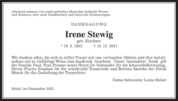 Traueranzeige von Irene Stewig von Wetterauer Zeitung