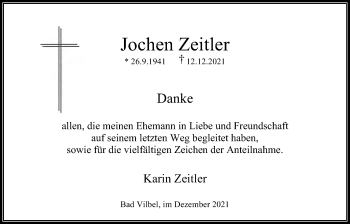 Traueranzeige von Jochen Zeitler von Bad Vilbel/Karben