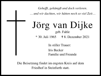 Traueranzeige von Jörg van Dijke von Wetterauer Zeitung
