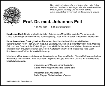 Traueranzeige von Johannes Peil von Wetterauer Zeitung