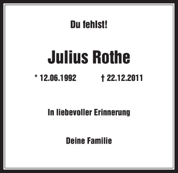 Traueranzeige von Julius Rothe von Bad Vilbel/Karben