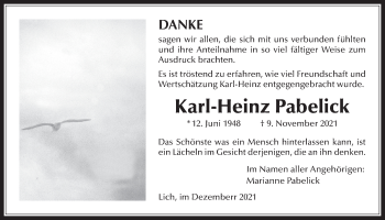 Traueranzeige von Karl-Heinz Pabelick von Licher Wochenblatt