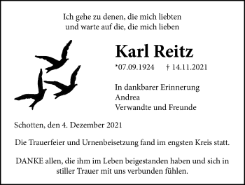 Traueranzeige von Karl Reitz von Kreis-Anzeiger