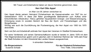 Traueranzeige von Karl Otto Appel von Kreis-Anzeiger
