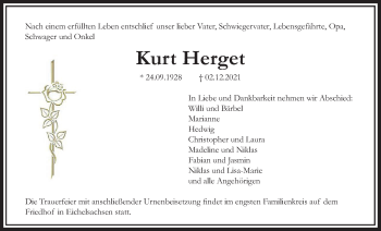 Traueranzeige von Kurt Herget von Kreis-Anzeiger