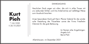 Traueranzeige von Kurt Pieh von Rabenauer Zeitung